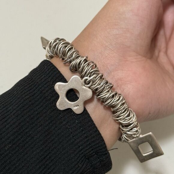 Vintage Sterling Links Bracelet With Charms Adjustable Solid - Picture 3 of 5